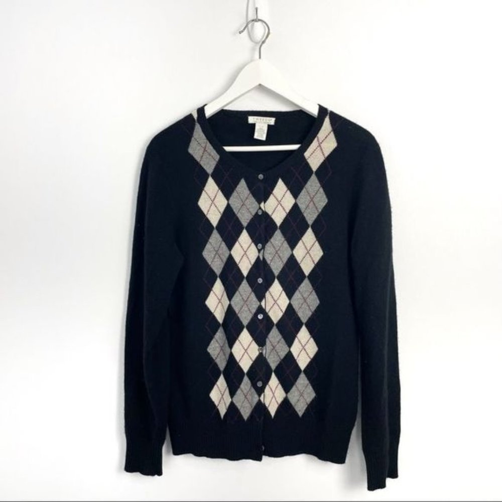 Tweeds Argyle Print Cashmere Cardigan Sz Large